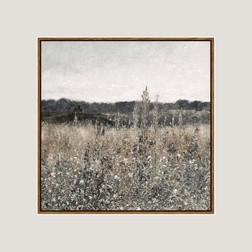 Square Framed Canvas Wall Art – Vintage Meadow Flowers Print, Retro Nature Floral Home Decor