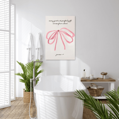 Coquette Pink Bow Bible Verse Wall Canvas Art