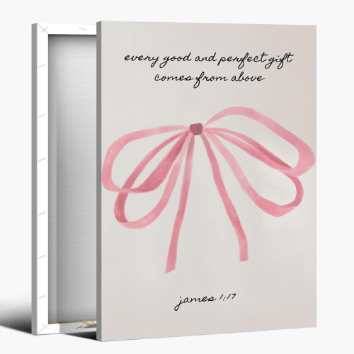 Coquette Pink Bow Bible Verse Wall Canvas Art