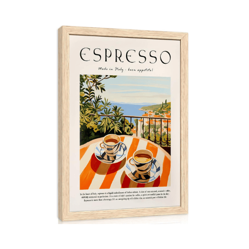 Vintage Italian Espresso Wrapped Canvas Art, Retro Cafe Bar Decor