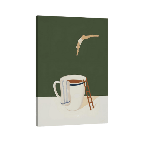 Modern Coffee Wall Art – Funny Diver Minimalist Cafe Poster Canvas Art