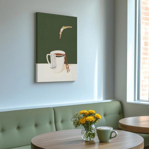 Modern Coffee Wall Art – Funny Diver Minimalist Cafe Poster Canvas Art