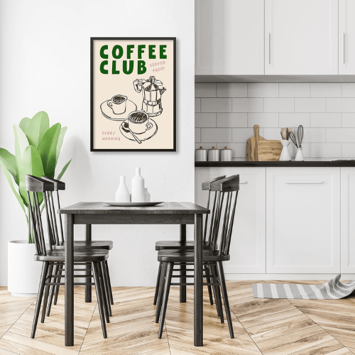 Black Framed Coffee Wall Art – Vintage Coffee Club Poster Canvas Art