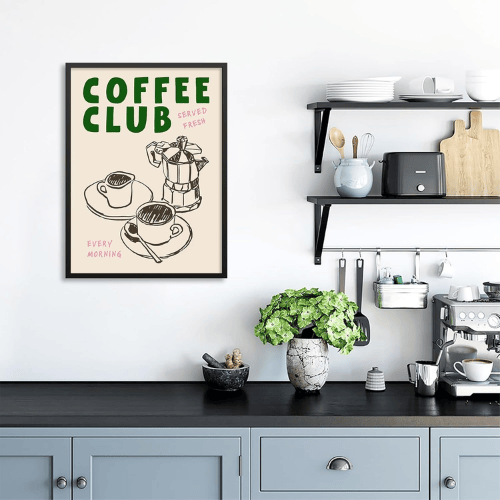 Black Framed Coffee Wall Art – Vintage Coffee Club Poster Canvas Art