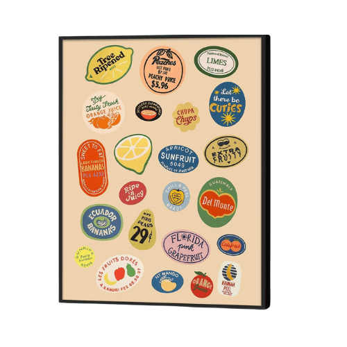 Black Framed Vintage Fruit Market Wall Art – Retro Food Poster Canvas Art