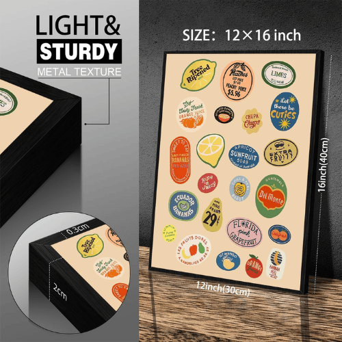 Black Framed Vintage Fruit Market Wall Art – Retro Food Poster Canvas Art