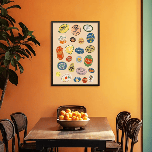Black Framed Vintage Fruit Market Wall Art – Retro Food Poster Canvas Art