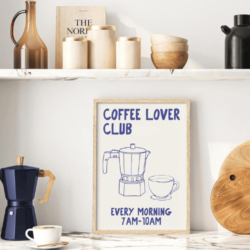 Coffee Lover Framed Wall Art – Hand Drawn Moka Pot Canvas Art