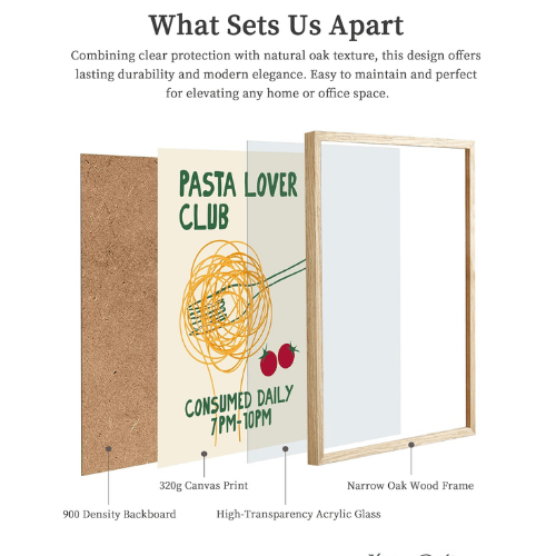 Pasta Lover Framed Wall Art – Hand Drawn Spaghetti Canvas Art