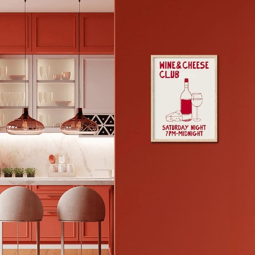 Wine Club Framed Wall Art – Hand Drawn Wine & Cheese Canvas Art