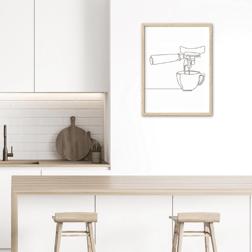 Coffee Line Art Framed Wall Art – Minimalist Coffee Cup Canvas Art