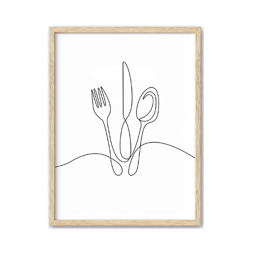 Kitchen Framed Wall Art – Minimalist Line Art Utensil Canvas Art