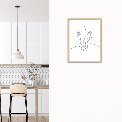 Kitchen Framed Wall Art – Minimalist Line Art Utensil Canvas Art