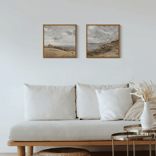 Square Framed Canvas Wall Art – Prairie Mountain Landscape