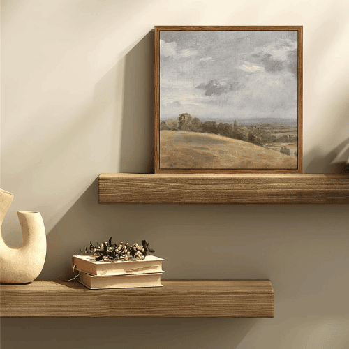 Square Framed Canvas Wall Art – Prairie Mountain Landscape