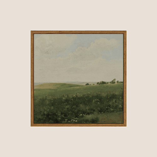 Square Framed Canvas Wall Art – Vintage Grassland Field Scenery