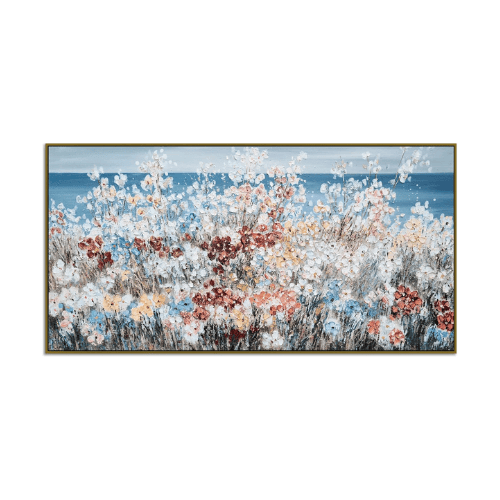 Textured Floral Framed Canvas Wall Art – Vibrant 3D Hand-Painted Botanical Artwork