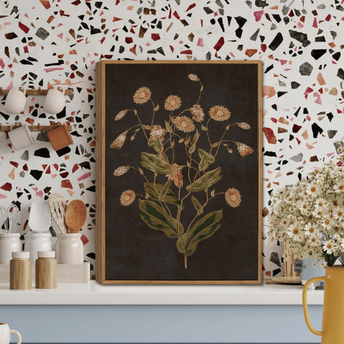 Dark Moody Floral Framed Wall Art – Vintage Botanical Wildflower Canvas Print