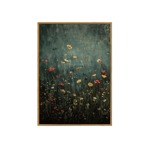 Vintage Green Botanical Framed Wall Art – Wildflower Meadow Canvas Print
