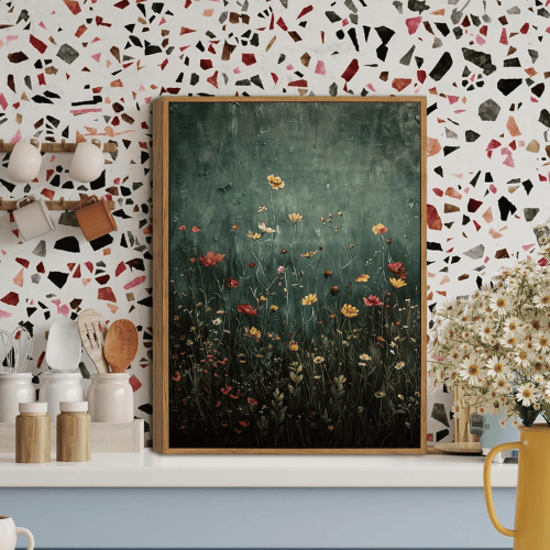Vintage Green Botanical Framed Wall Art – Wildflower Meadow Canvas Print