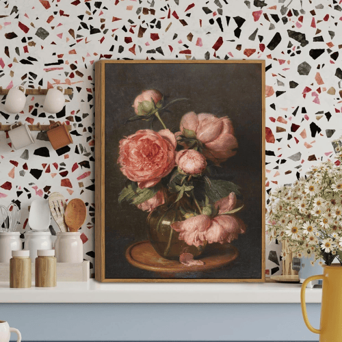 Vintage Pink Peony Framed Wall Art – Romantic Floral Canvas Print