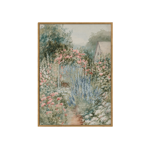 Vintage French Country Floral Framed Art – Rustic Cottage Landscape Canvas Print