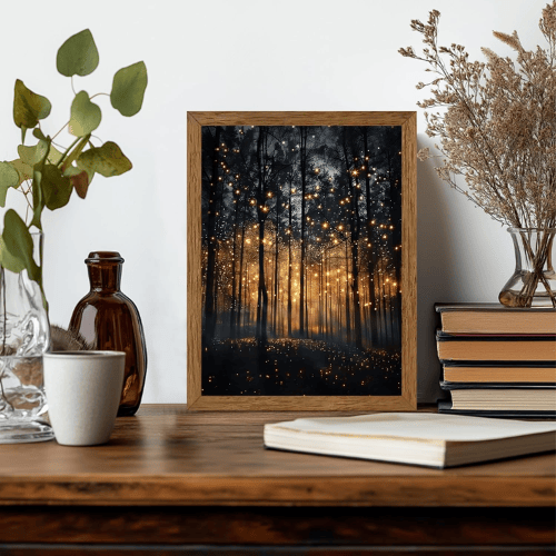 Ethereal Forest & Sunset Framed Canvas Art
