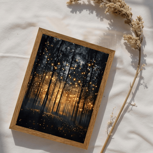 Ethereal Forest & Sunset Framed Canvas Art