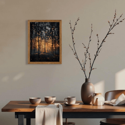 Ethereal Forest & Sunset Framed Canvas Art