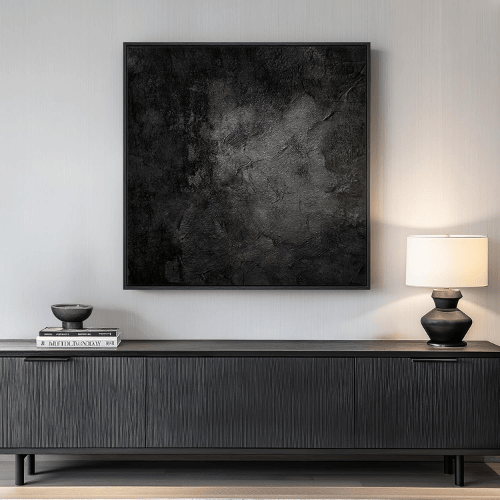 Modern Abstract Square Framed Art – Minimalist Monochrome Canvas Print
