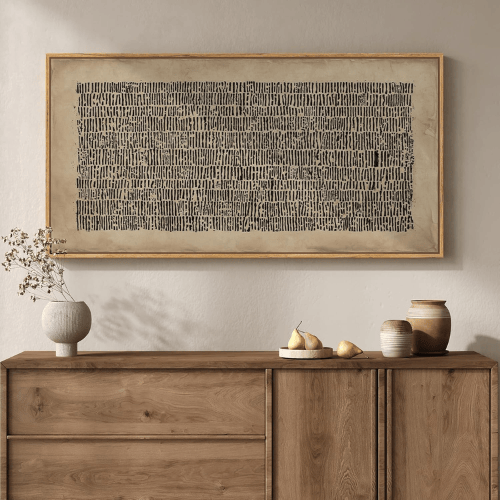 Modern Wabi-Sabi Abstract Framed Art – Neutral Brown & Black Line Canvas