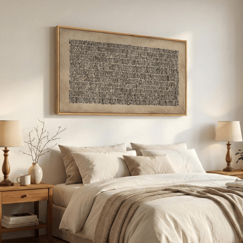 Modern Wabi-Sabi Abstract Framed Art – Neutral Brown & Black Line Canvas