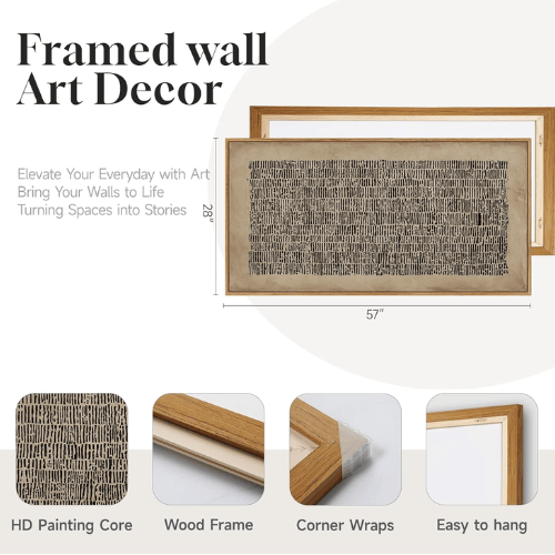 Modern Wabi-Sabi Abstract Framed Art – Neutral Brown & Black Line Canvas