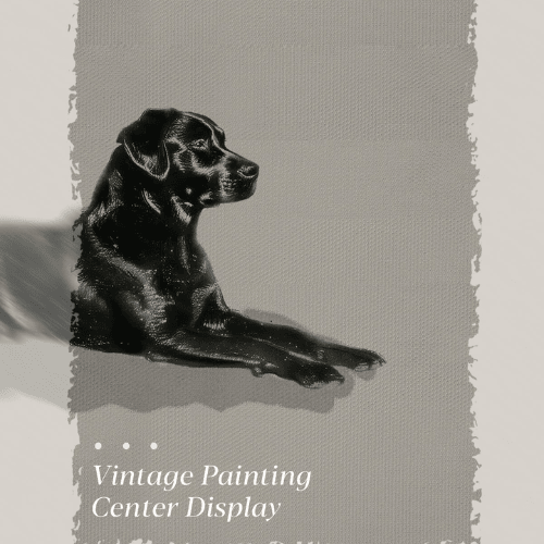 Classic Black Dog Vintage Gold Framed Art – Minimalist Animal Oil Painting