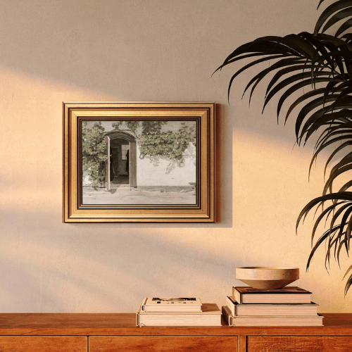 Vintage "Vineman Climbing the Walls" Framed Art – Classic House & Garden Landscape