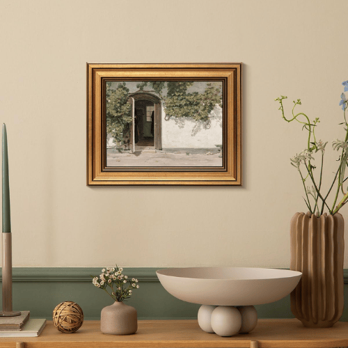 Vintage "Vineman Climbing the Walls" Framed Art – Classic House & Garden Landscape