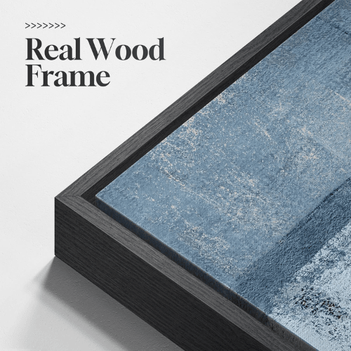 Modern Minimalist 3-Piece Framed Abstract Set – Navy Blue & Grey Color Block Canvas
