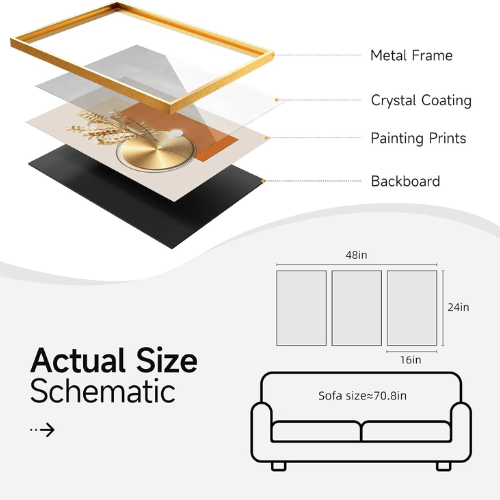 Modern Golden Essence 3-Piece Framed Set – Crystal Porcelain High-Gloss Abstract