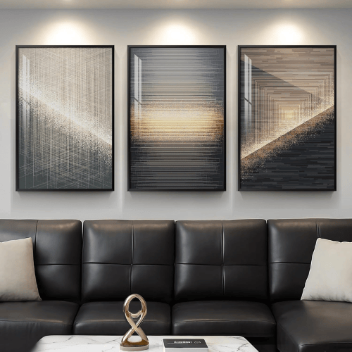 Modern Black & Gold 3-Piece Set – Crystal Porcelain High-Gloss Abstract