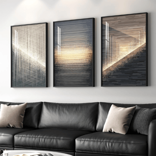 Modern Black & Gold 3-Piece Set – Crystal Porcelain High-Gloss Abstract