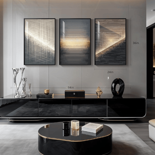 Modern Black & Gold 3-Piece Set – Crystal Porcelain High-Gloss Abstract