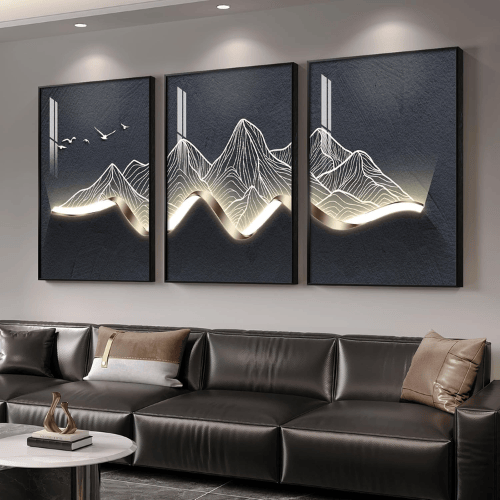 Modern Abstract "Mountain Radiance" 3-Piece Set – High-Gloss Crystal Coated Canvas