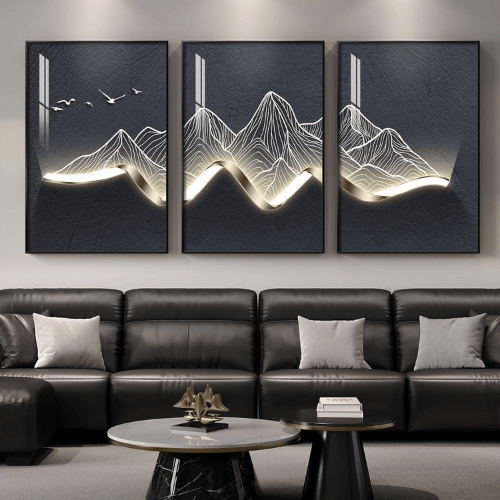 Modern Abstract "Mountain Radiance" 3-Piece Set – High-Gloss Crystal Coated Canvas