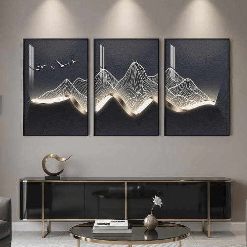 Modern Abstract "Mountain Radiance" 3-Piece Set – High-Gloss Crystal Coated Canvas