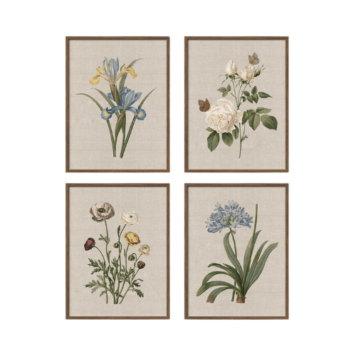 Vintage Grand Botanical 4-Piece Set – Rustic Floral Canvas Prints