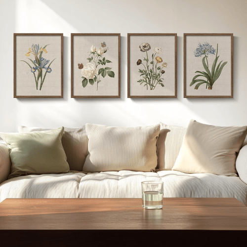 Vintage Grand Botanical 4-Piece Set – Rustic Floral Canvas Prints