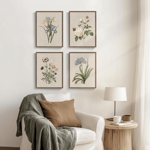 Vintage Grand Botanical 4-Piece Set – Rustic Floral Canvas Prints