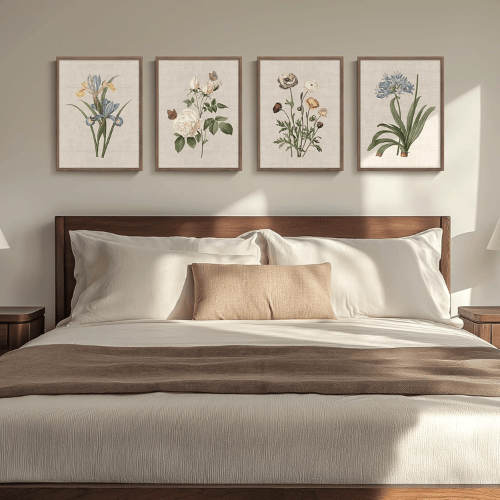 Vintage Grand Botanical 4-Piece Set – Rustic Floral Canvas Prints