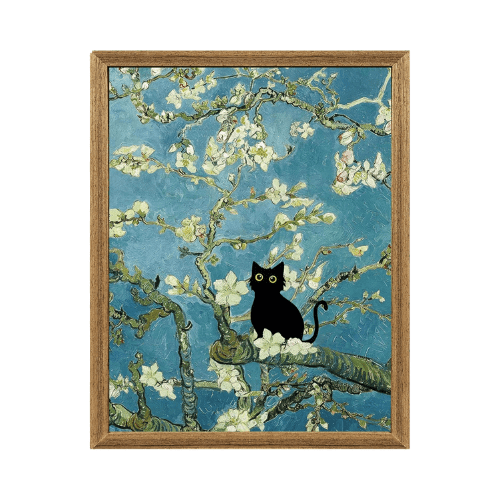 Monet’s "Water Lilies with Black Cat" – Premium Framed Vintage Canvas