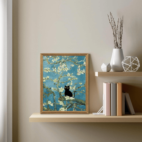 Monet’s "Water Lilies with Black Cat" – Premium Framed Vintage Canvas